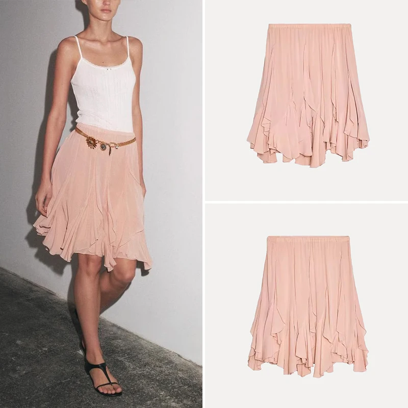 

Z Spring New Asymmetric Hem Layered Decoration High Waist ort Skirt Street Sle Color Polyester Fiber 00%