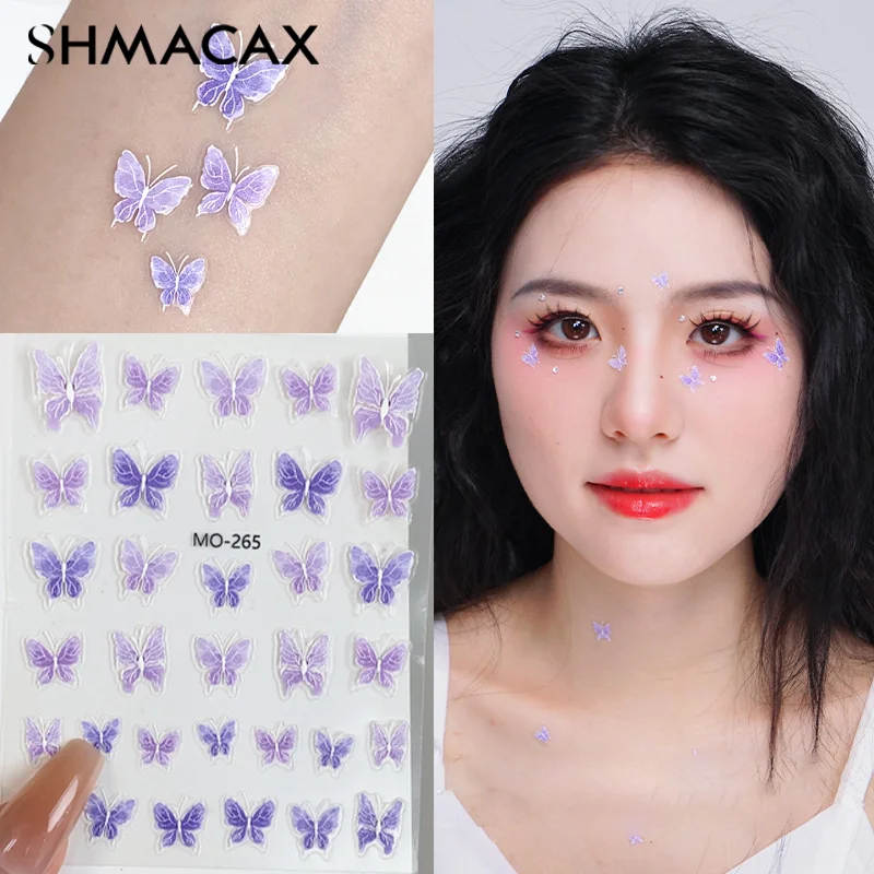 Stiker wajah kupu-kupu Fashion, stiker dekorasi wajah pesta DIY, stiker Makeup panggung kreatif dengan perekat