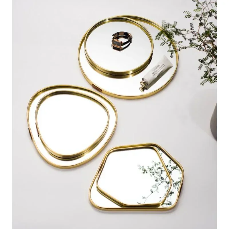 New Light Luxury Mirror StorageTray Home Decoration Desktop Storage Tray Multilateral Geometric Tray Living Room Accessories