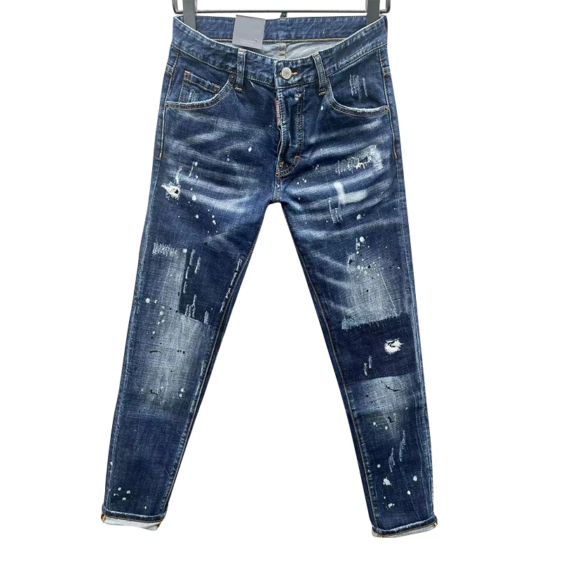 Chareiharper 9116 painted, ink-splashed punk jeans, Ferrous pendants, cotton elastic mini straight classic slim-fit