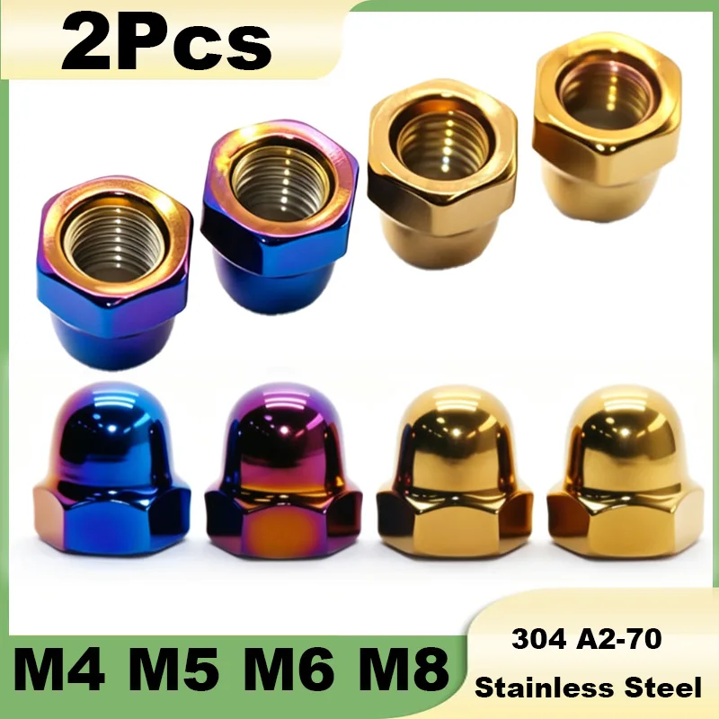 2Pcs Acorn Nut M4 M5 M6 M8 304 A2-70 Stainless Steel Gloden Blue Burn Nut Hex Head Cap Metric Dome Nut