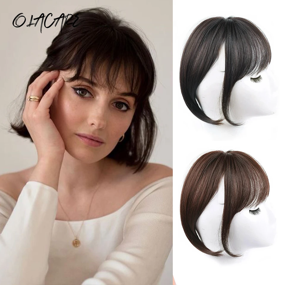 

OLACARE Synthetic Topper Hairpiece False Bang Clip-In Bangs Extension Natural Fake Fringe Invisible Clourse Hairpiece for Women