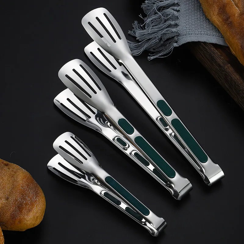 

Jaswehome 304 Stainless Steel Pastry Bread Tongs Flip Clip Food Serving Utensils Non-Slip Barbecue Clip Catering Serving Tongs