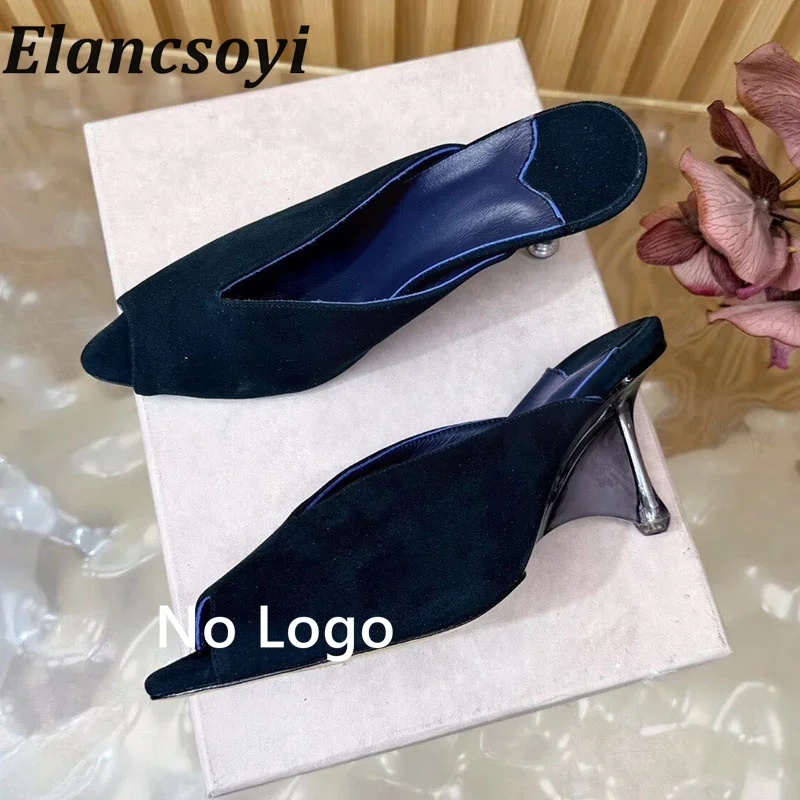 Slippers Women's Open Toed Suede Slope Heel Sandals with Fish Mouth Office Commuter High Heel Slippers Summer Party Dress Shoes view 2