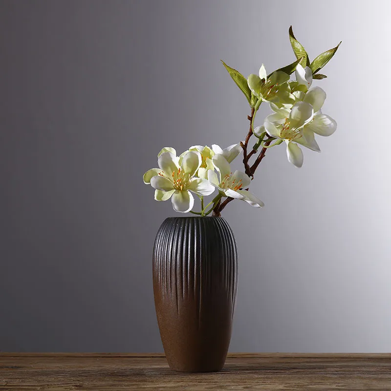 Retro rough pottery vase, imitation stone Japanese floral ware, retro Zen style small flower vase, desktop ornament