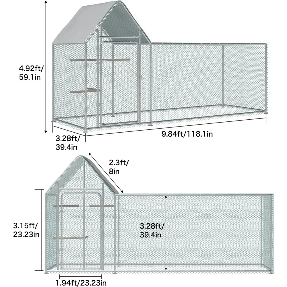 Large Metal Chicken Coop with Climbing Frame Walk-in Poultry Cage with Waterproof&Anti-UV Cover,Galvanized Steel Spire Top Coops