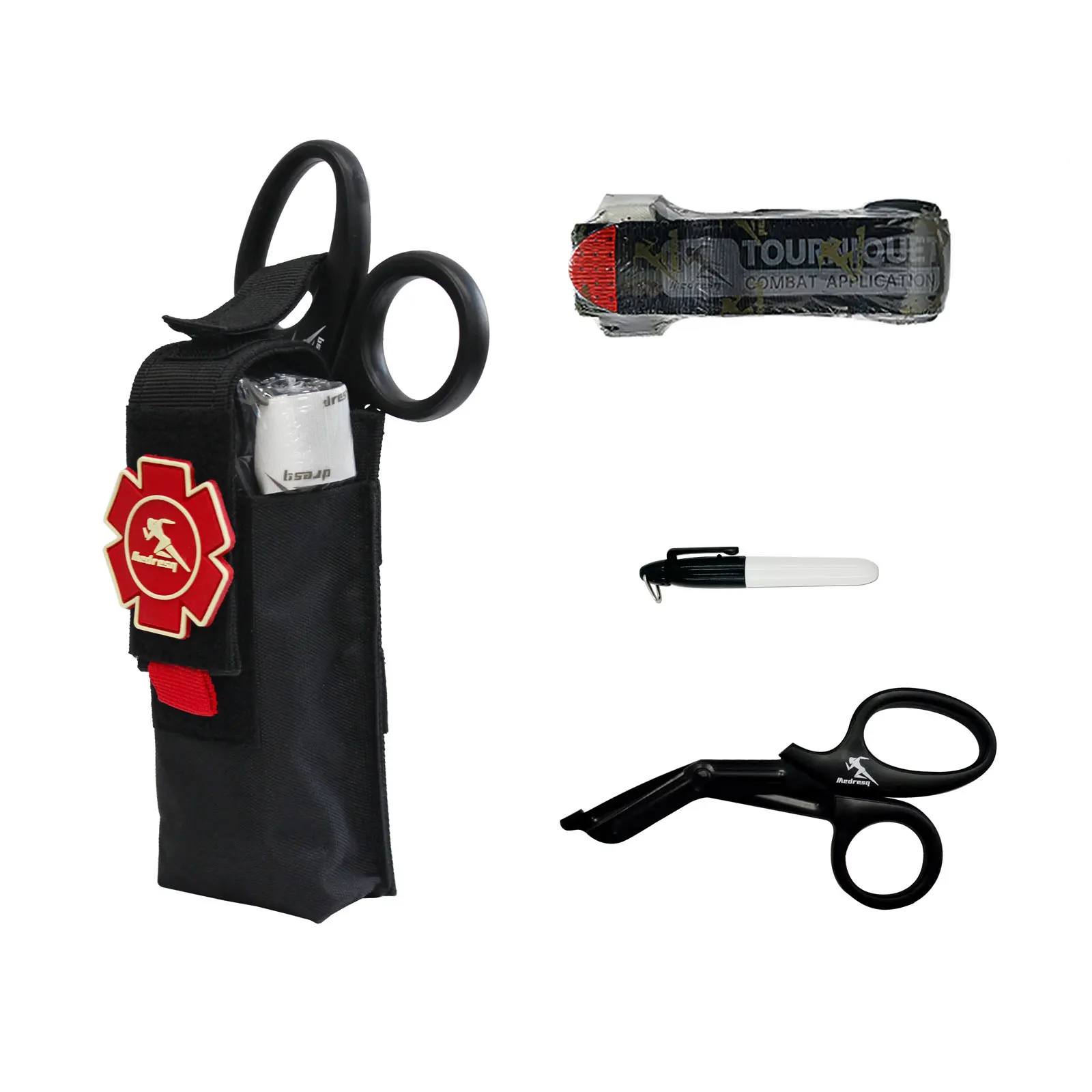 

Medresq Tourniquet Kit - Upgrade Bag with Metal Tourniquet & Scissors + Battle Marker Set - Professional Grade