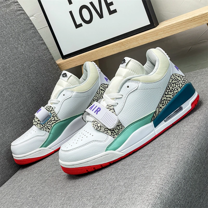 Low cut air cushion retro basketball sports casual sneakers, versatile design for couples, trendy shoes