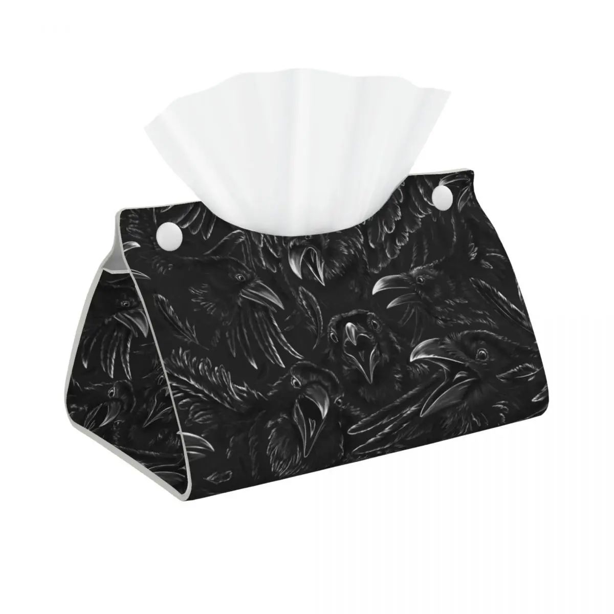 Raven Rage Tissue Box Cover for Bathroom Home Halloween Witch Gothic Scary Crow PU Leather Rectangular Facial Tissue Box Holder