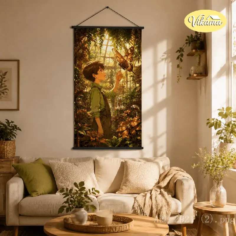 VIKAMA Steampunk Boy Tapestry Cloud Gear Platform Giant Clock Raven Anime Art Polyester Wall Hanging Bedroom Dorm Home Decor