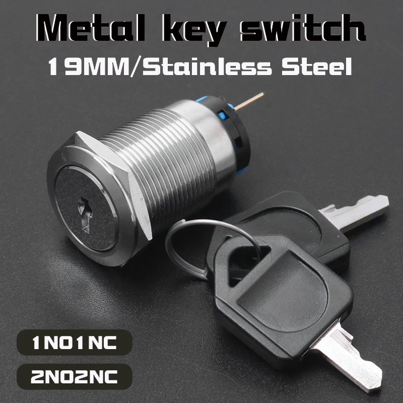 19mm Stainless Steel Metal Knob Switch with key 2/3 Positions 3/6 Pin Self-locking Self-reset Up Switch Rotary Switch