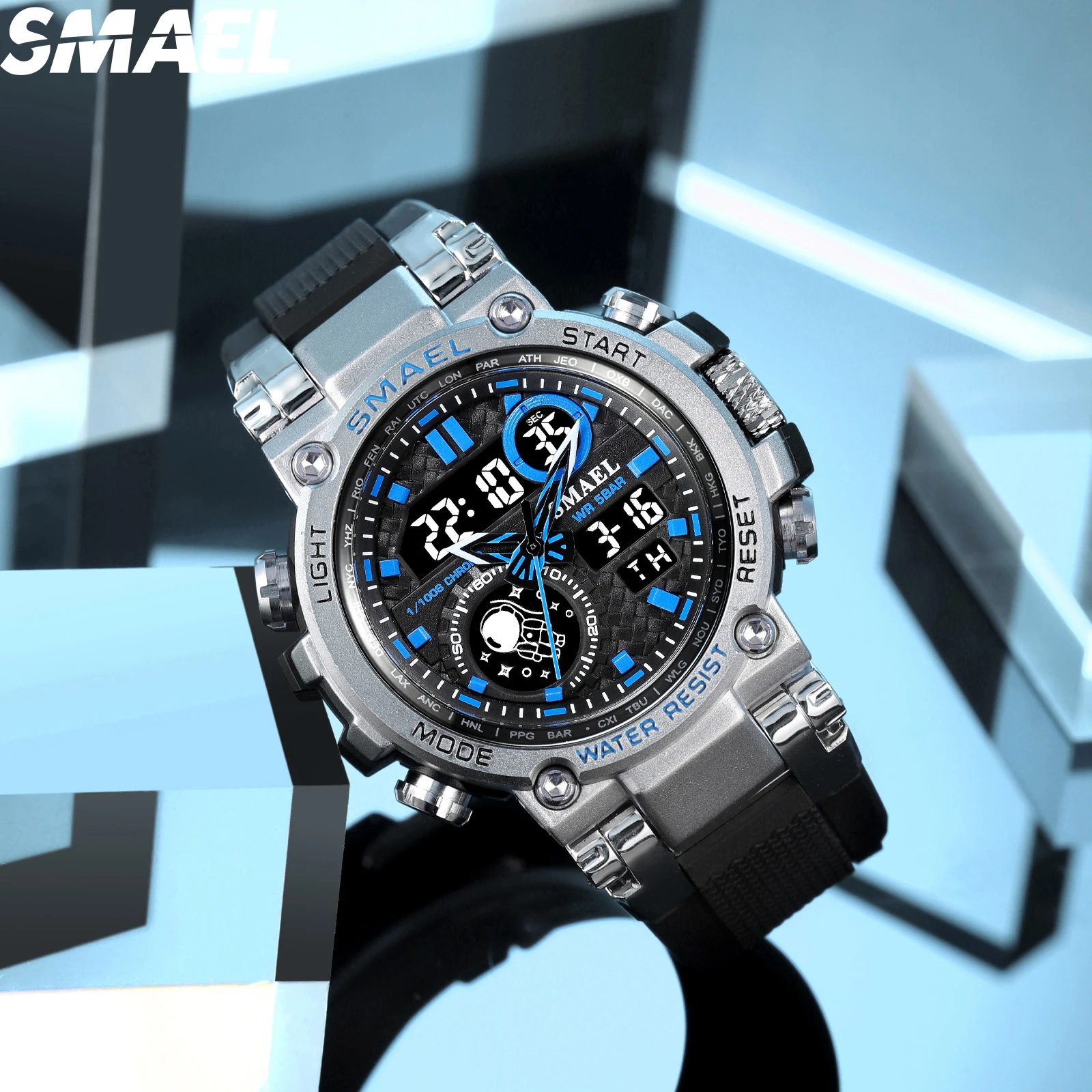 SMAEL Fashion Sporty Watch for Men Creative Weave Texture Dial Clock Waterproof Chronograph Digital Man Watch 8093 reloj hombre