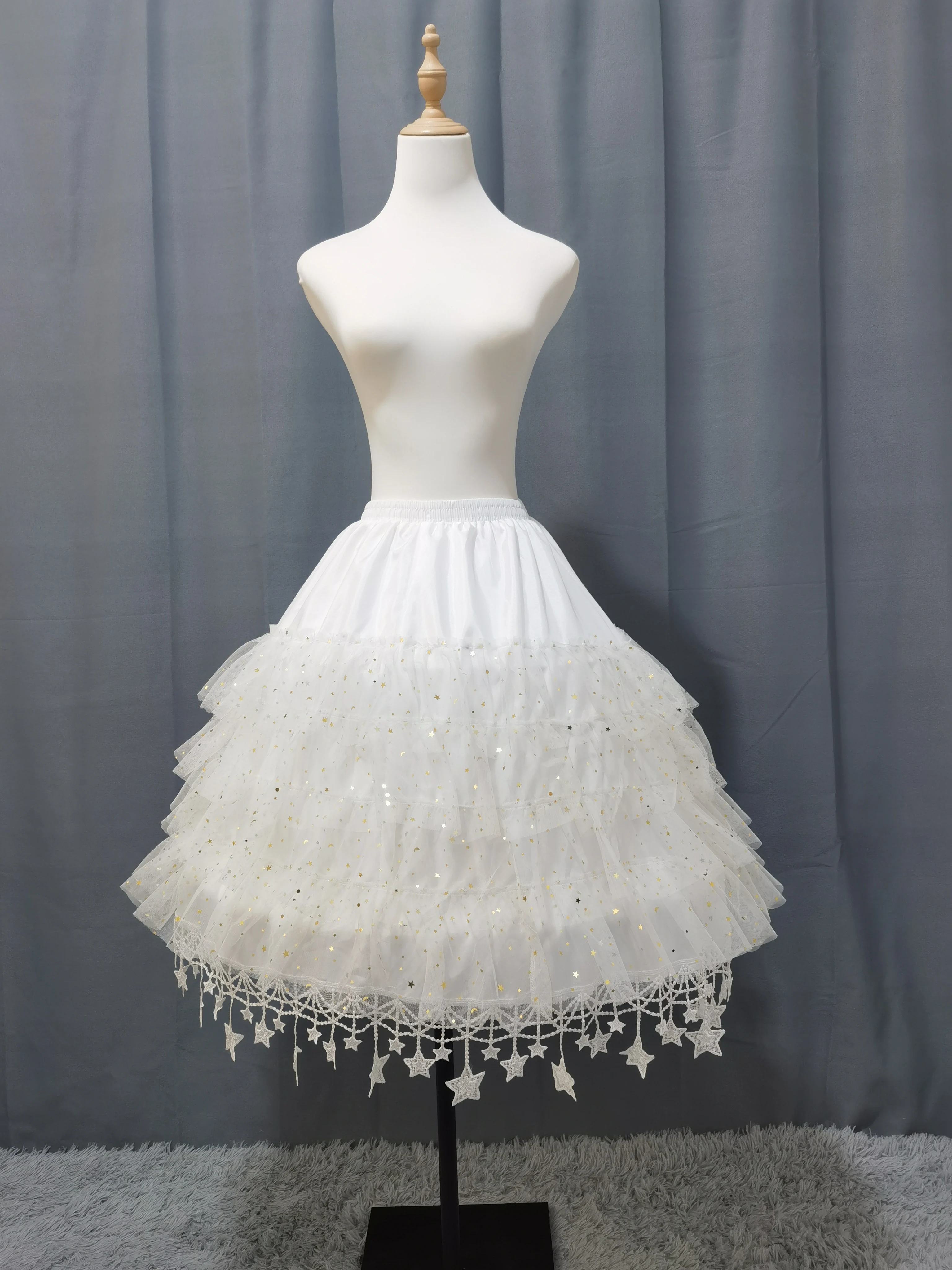 

Женская юбка-пеньюар в стиле Лолита, кринолин, подъюбник, тюлевая юбка-туту, сетчатая, для косплея, ретро, со звездами и луной