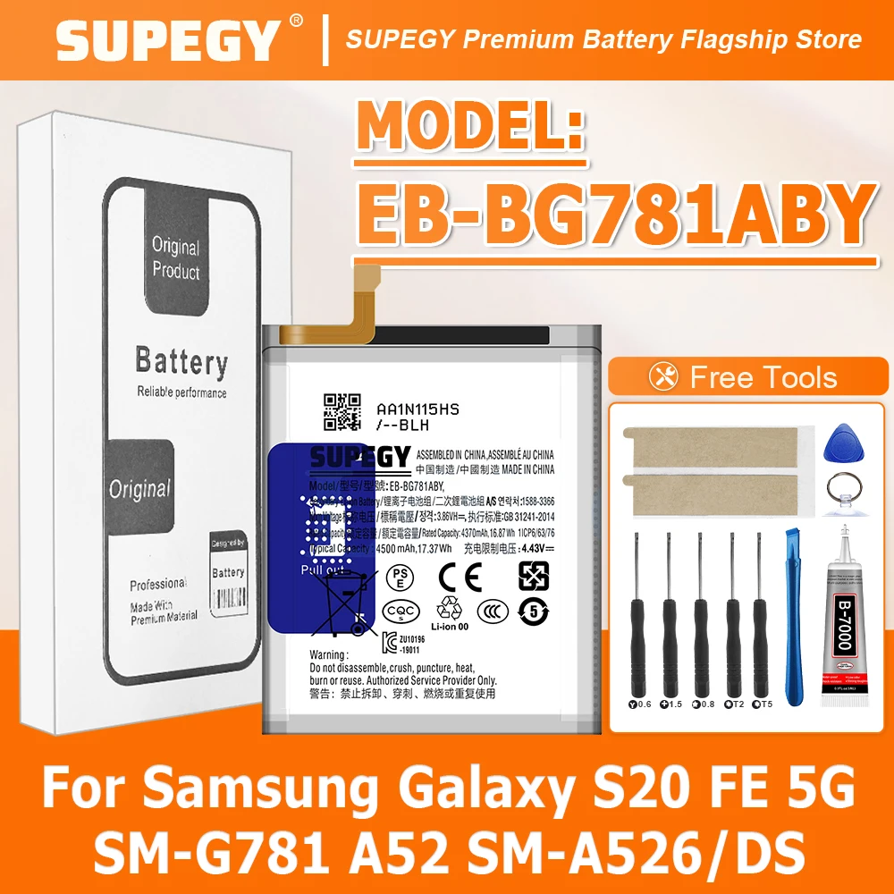 SUPEGY Brand New EB-BG781ABY 5500mAh Replacement Battery For Samsung Galaxy S20 FE 5G SM-G781 A52 SM-A526/DS Batteries Tools