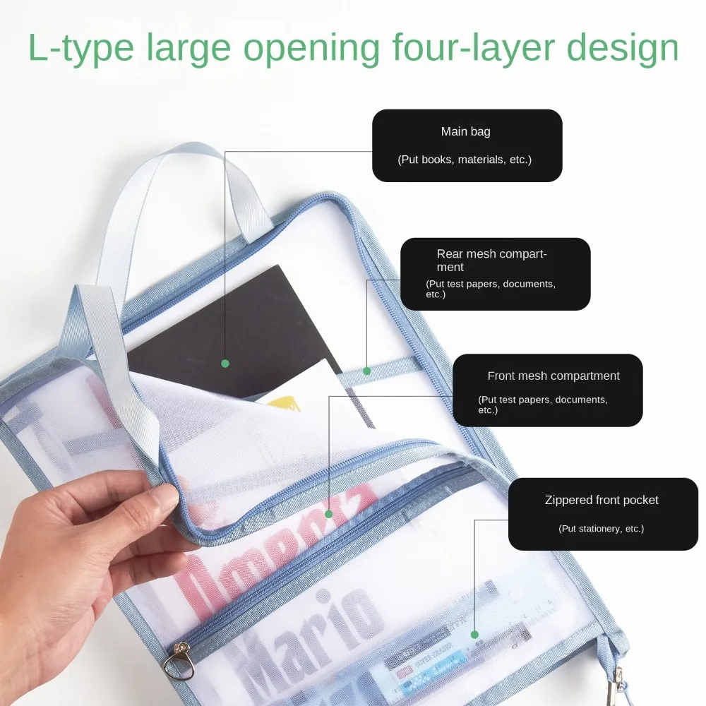 PVC Mesh Zipper Pouch Bag Multifunctional Large Capacity Document Bag Portable Transparent Data Storage Bag