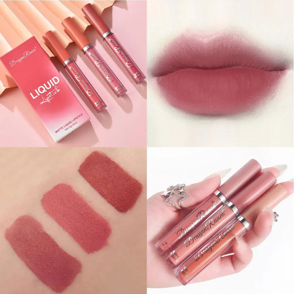 3 Colors Lip Glaze Set Velvet Matte Lip Gloss Waterproof Long Lasting Non Sticky Cup Natural Lip Tint Beauty Makeup Cosmetics