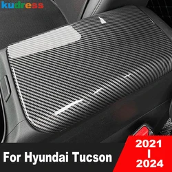 Car Center Armrest Box Panel Cover Trim For Hyundai Tucson 2021 2022 2023 2024 Carbon Fiber Decoration Interior Accessories