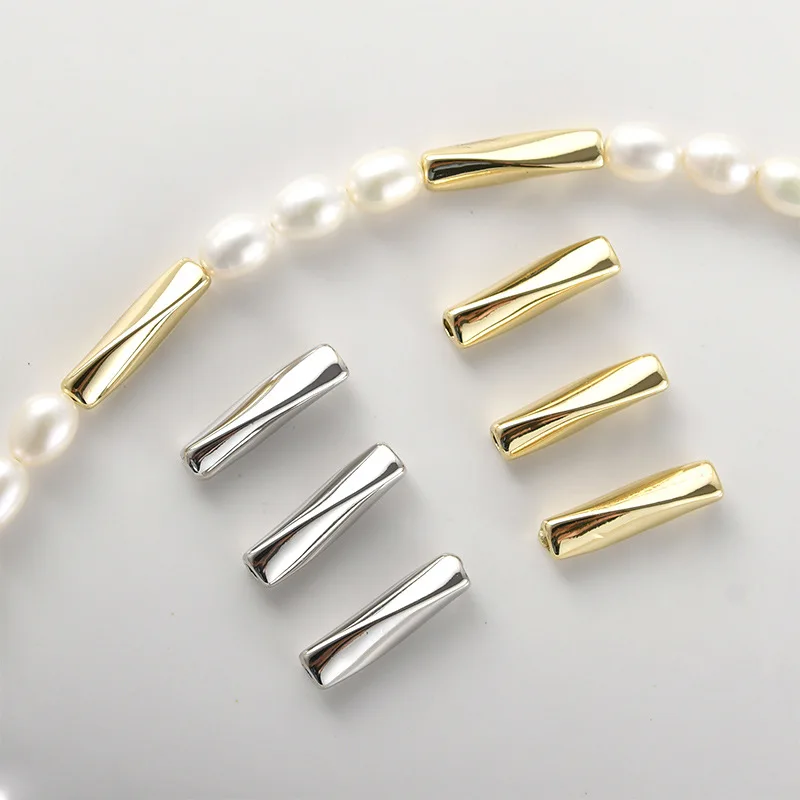 Copper Plated 14k Real Gold Color Twisted Copper Tube Bead Diy Handmade Beaded Bracelet Necklace Earrings Accessories Material