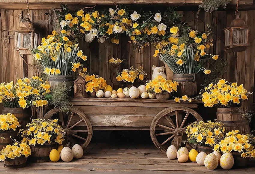 Mehofond Photography Background Spring Easter Retro Wood House Flowers Kids Birthday Party Portrait Decor Backdrop Photo Studio