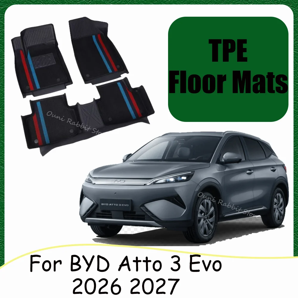 Fußmatten für BYD Atto 3 Evo 2026 2027 LHD Auto TPE Fußmatten Wasserdichte Teppiche Kratzschutz Innenraumzubehör