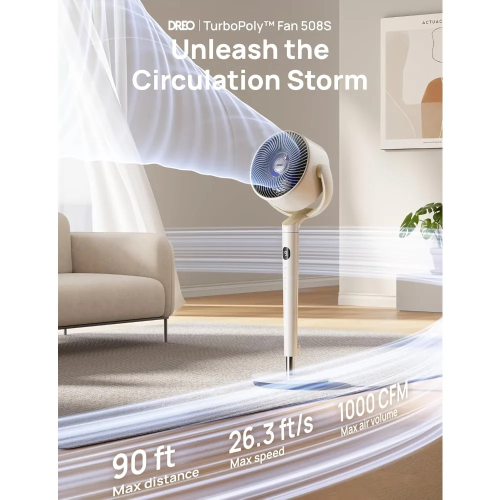NEW - Smart Fan for Bedroom, 120° +120° Omni-Directional Oscillating Fans, 90ft Quiet Pedestal Fan with RGB Light, 9 image 3