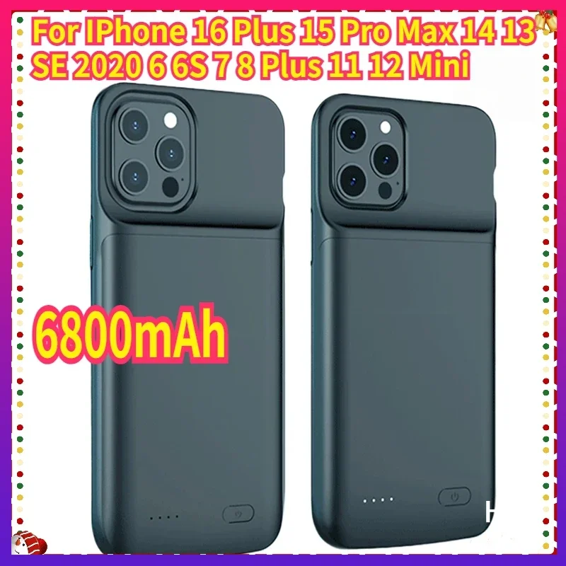 

6800MAH For IPhone 16 Plus 15 Pro Max 14 13 SE 2020 6 6S 7 8 Plus 11 12 Mini Battery Charger Case Power Bank For IPhone16