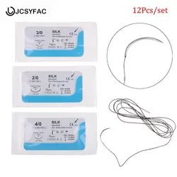 12Pcs 2/0 3/0 4/0 5/0 Medical Needle Suture Nylon Monofilament Thread Suture Practice Kit Teaching Demonstrations Exercises