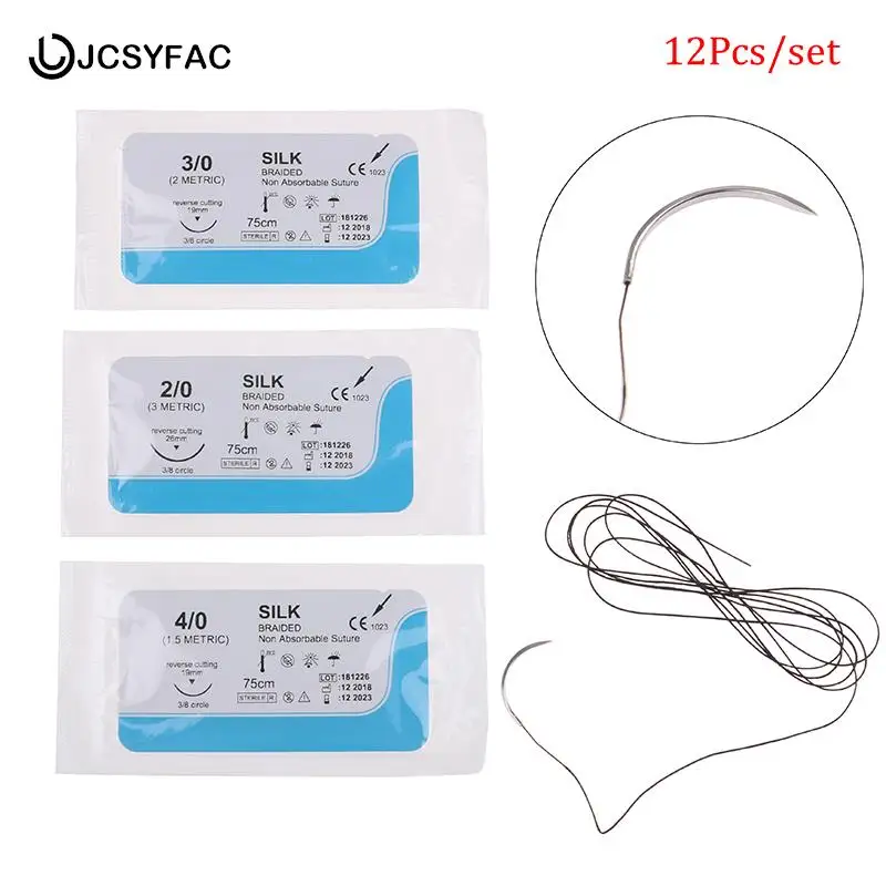 12 sztuk 2/0 3/0 4/0 5/0 medyczne igły szew Nylon Monofilament nici szew zestaw do ćwiczeń nauczanie demonstracje ćwiczenia