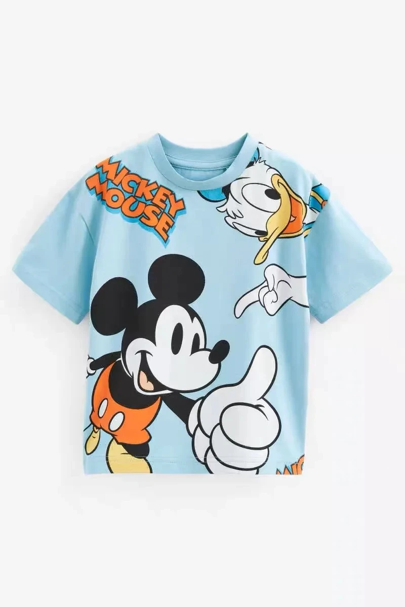 Disney Cartoon Sports Shirt Top Men's And Women's Short Sleeved Printed Round Neck Top Children's Fashionable Casual Sportswear