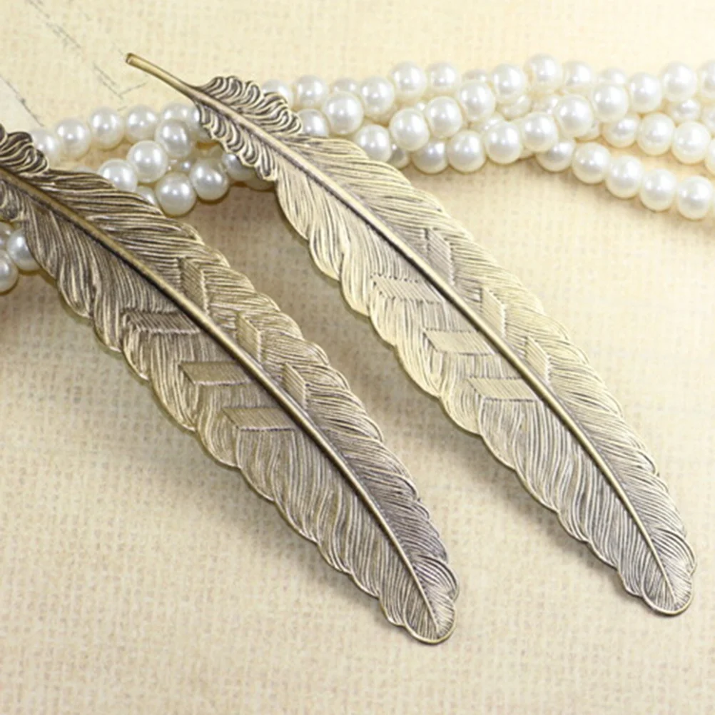 

5pcs Metal Bookmarks Plume Shape Copper Portable Book Marker For Students Readers School Office Stationery