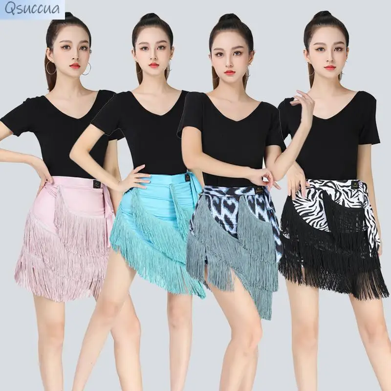 

New Latin Dance Apron Hip Scarf Short Skirt Lace-Up Tassel One-Piece Skirt Adult Female Irregular Skirt