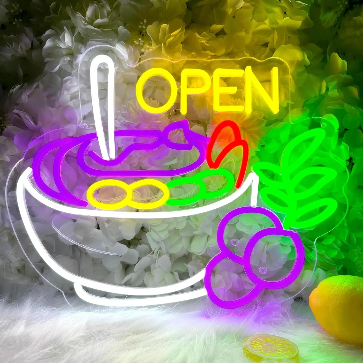 Acai Bowl-letrero de neón abierto, luz de neón LED regulable para jugo, Bar, restaurante, tienda, mercado, comida, cafetería, decoración, señal de luz de apertura
