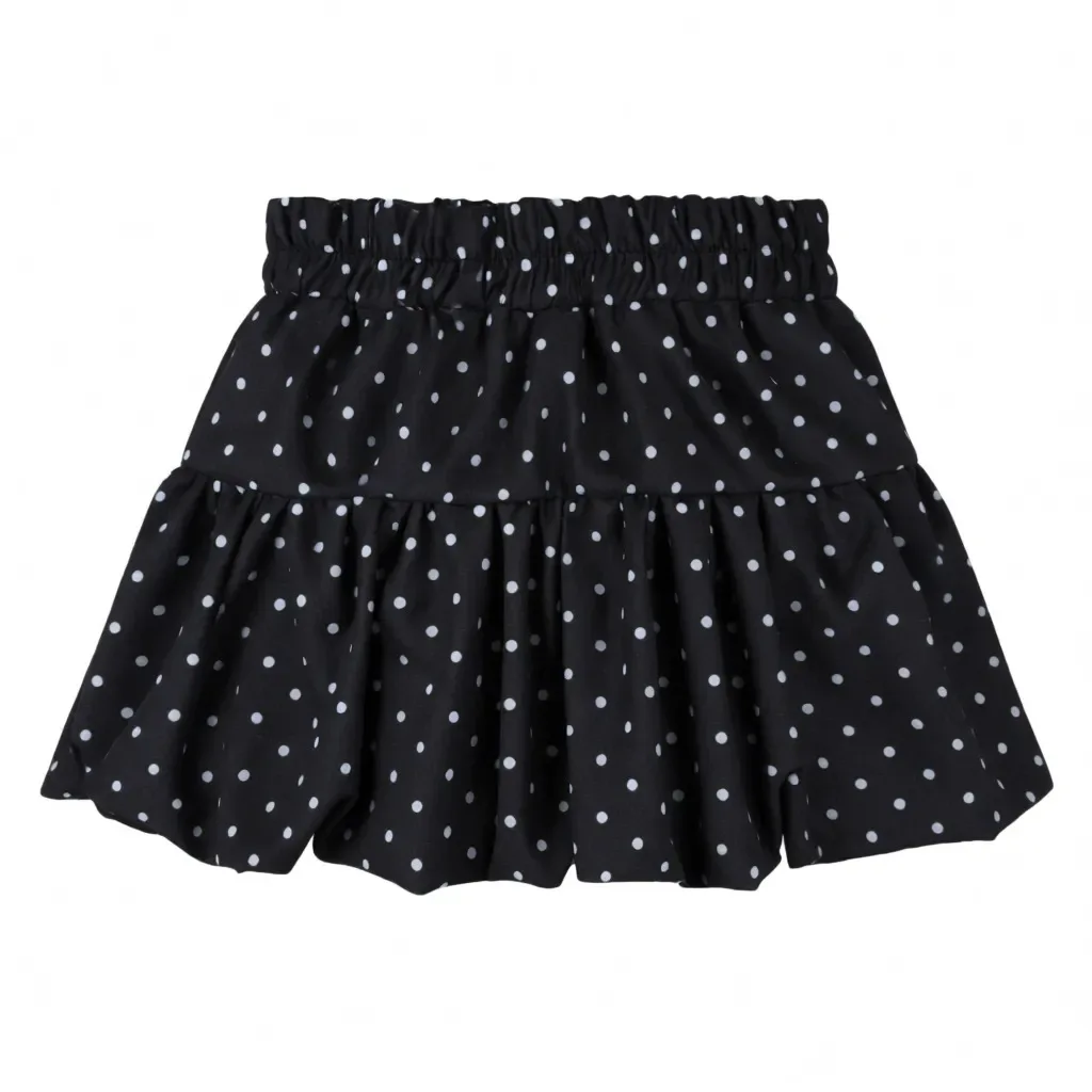 Kids Black White Dot Puffy Ruffle Skirts School Girls Elastic Waist Casual All Match Short Tiered Skirt for Summer Party Outfit