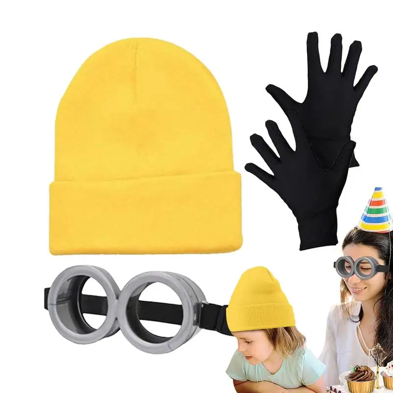 Divertido decorativo amarillo hombres Cosplay 3D Circular vidrio Minion Cosplay disfraz gafas para niños lindo suministros de fiesta Decoración