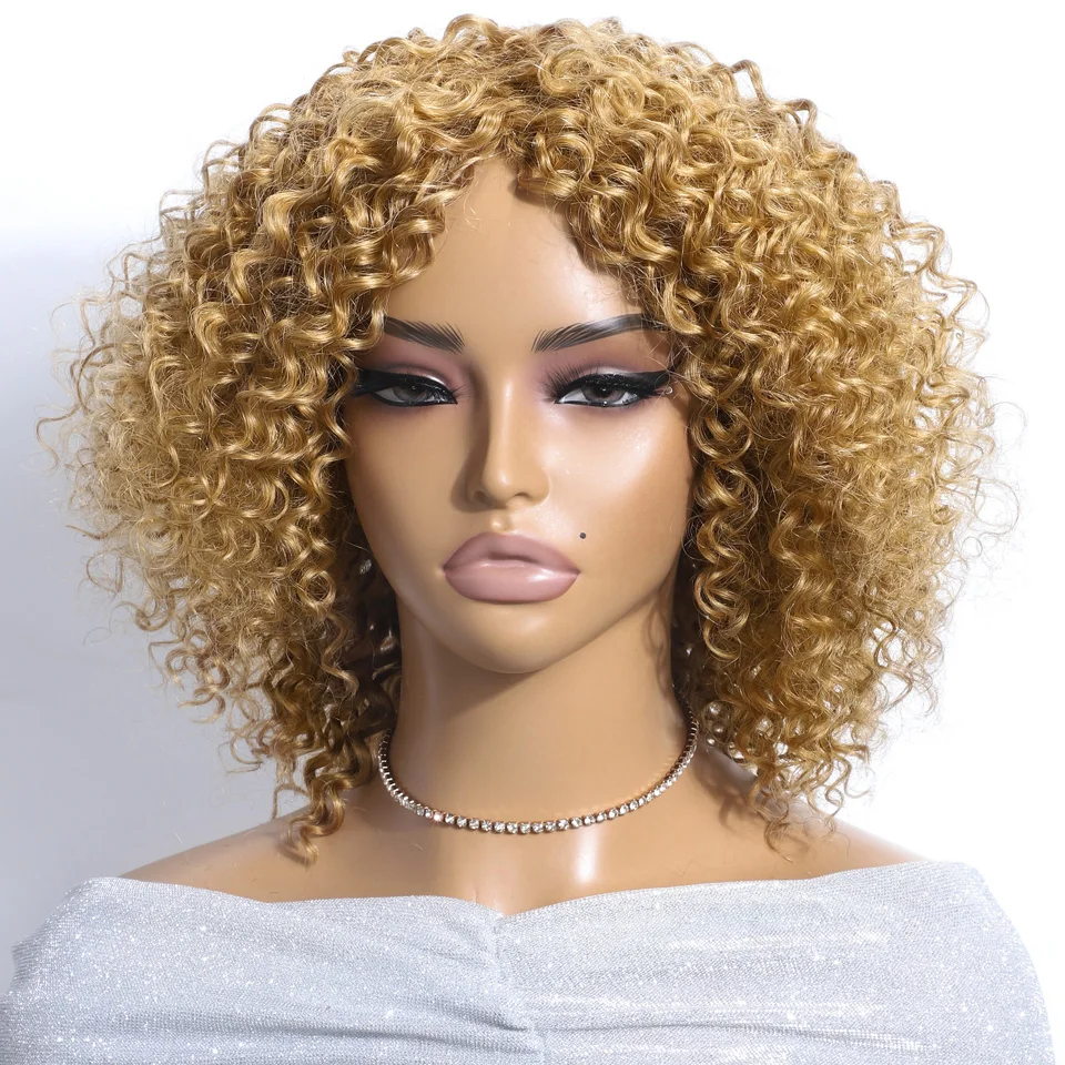 Lekker Wear to go Honey Blonde Short Afro Kinky Curly Bob Human Hair Wig For Women Brazilian Remy Hair Full Machine Made Bob Wig