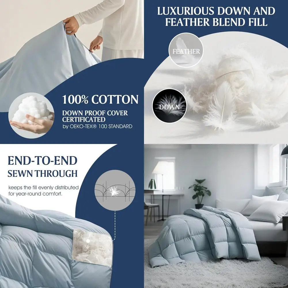 

Одеяло из 100% хлопка, 240 нитей на дюйм, всесезонное, гипоаллергенное, размер Queen, 88x88, средняя теплота