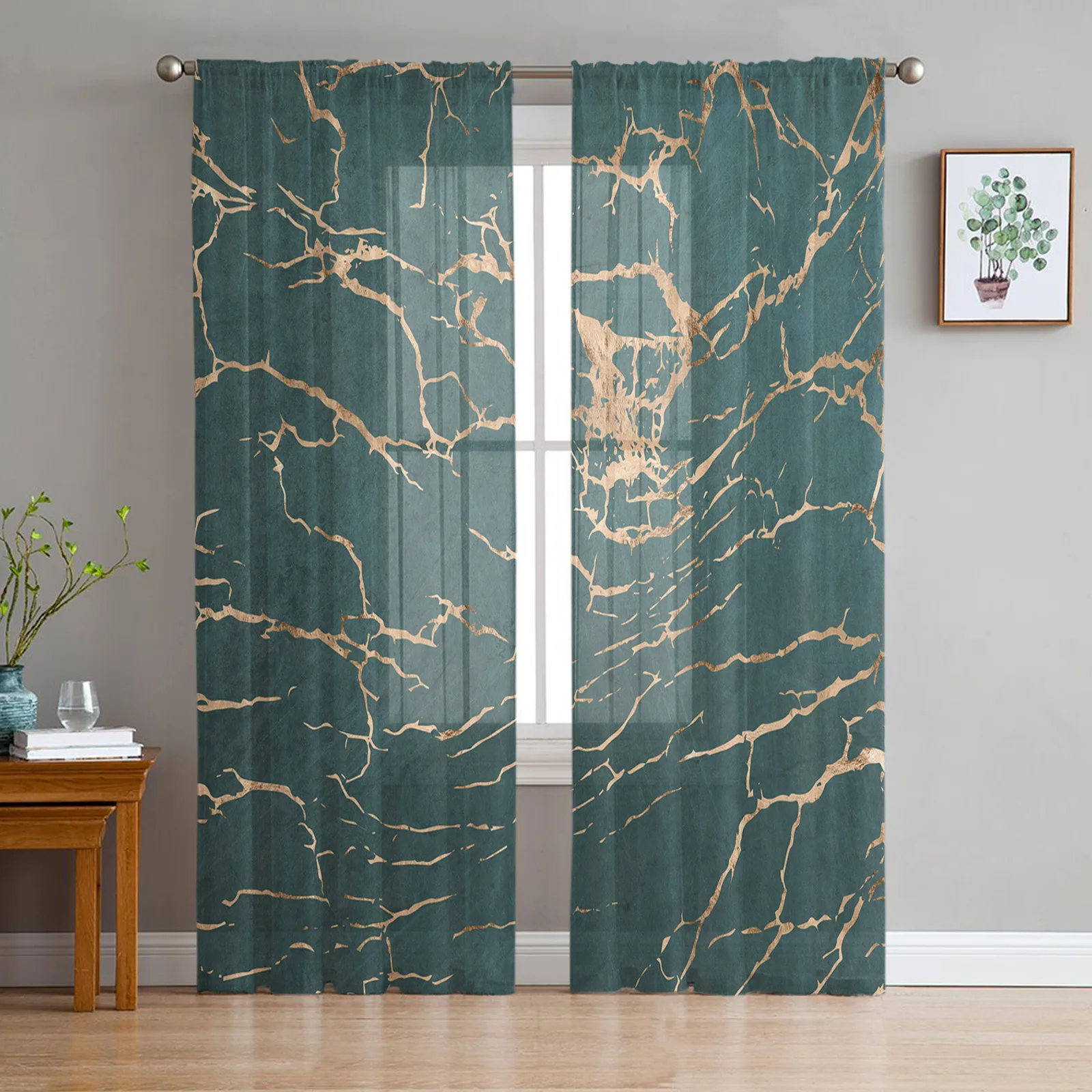 Black Marble Cracks Texture Tulle in Sheer Curtains for Living Room Bedroom Kitchen Window Treatment Chiffon Curtain Blinds
