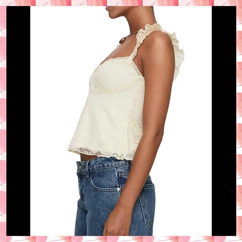 المرأة الدانتيل بيبي دول تانك الأعلى كاب الأكمام انظر من خلال Y2k الصيف الخروج المحاصيل القمم
