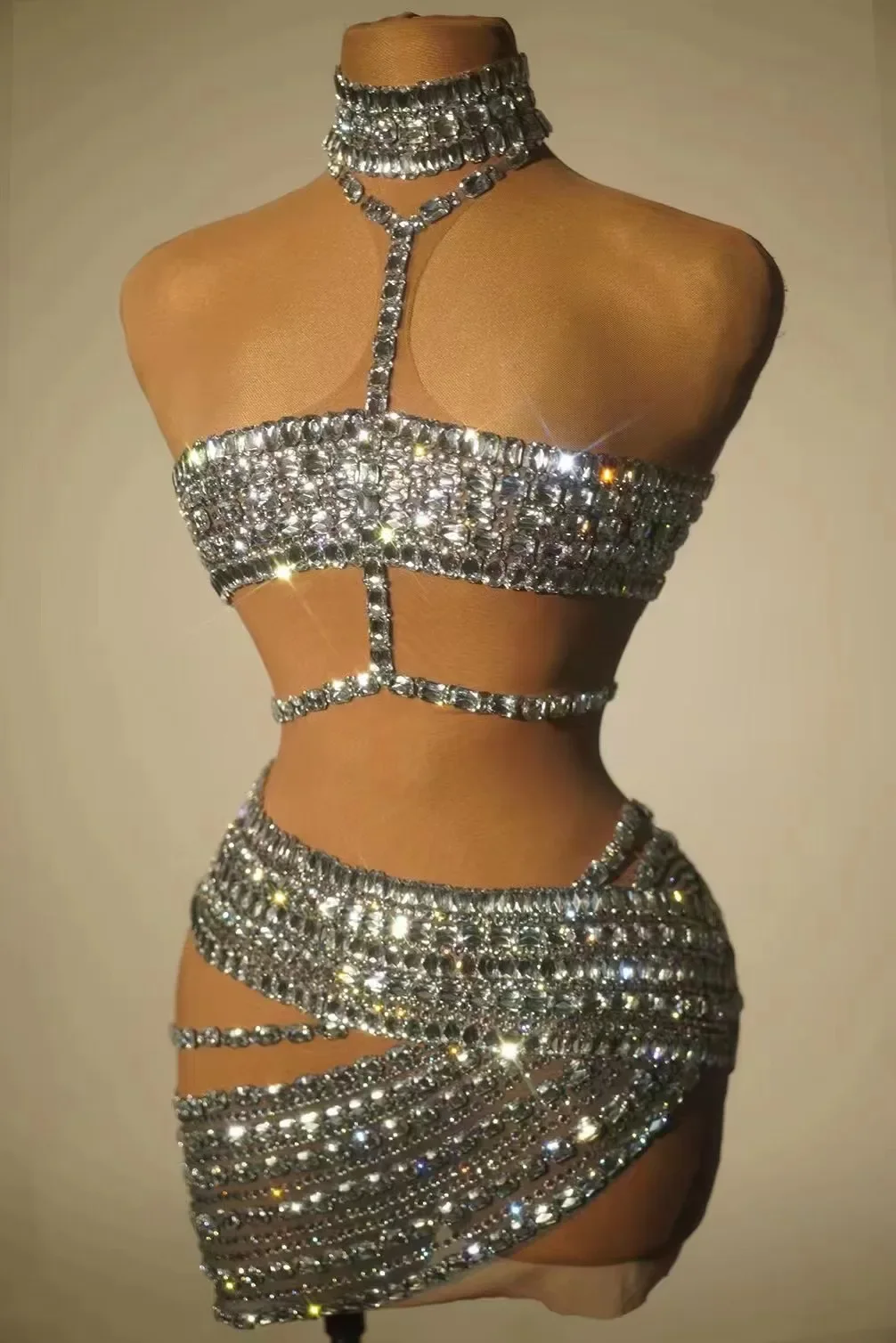 Frauen sexy funkelnde Strass steine kurzes Netz kleid feiern Ballkleid Geburtstags feier Kleid Leistung Bühnen kleidung