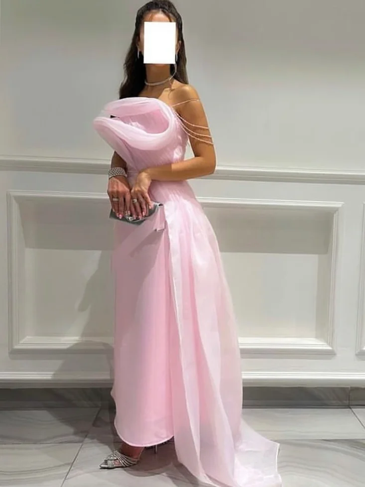 

Oisslec Prom Dresses Elegant Off Shoulder Sheath Cocktail Fold Draped Satin Occasion Evening Gown فساتين كوكت Вечернее Платье