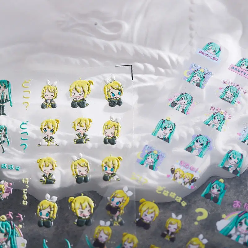 Anime Cartoon Hatsune Miku Kagamine Rin Cute Relief Nail Stickers Diy Phone Camera Manicure Decoration Jewelry Children Gift