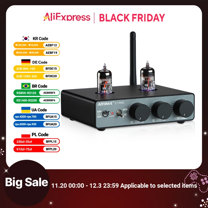 Aiyima-Bluetoothチューブプリアンプ,ハイファイステレオアンプ,家庭用スピーカー用の高音と低音の制御を備えたバルブバキューム