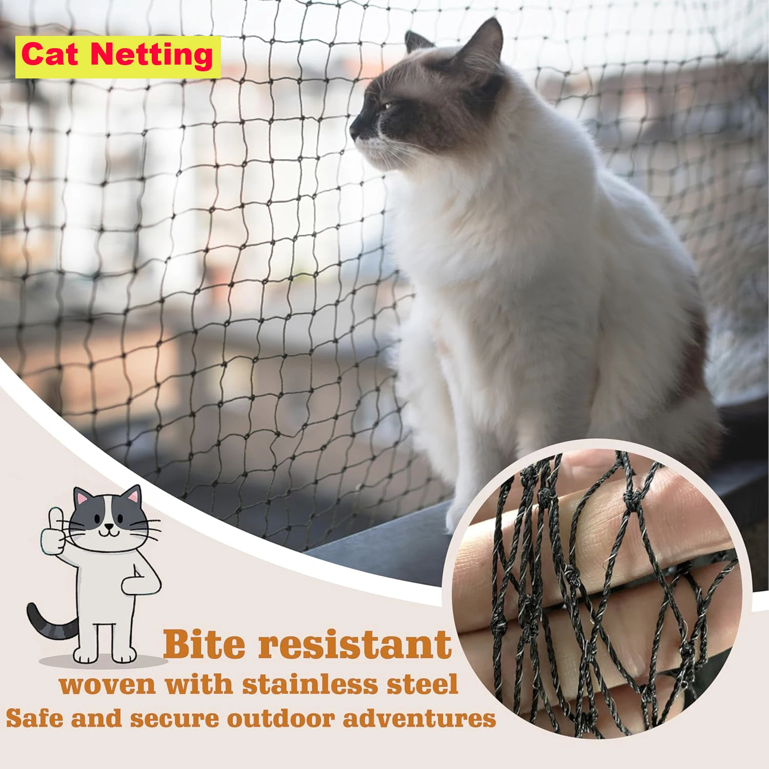 Steel Reinforced Cat Netting for Balcony- Cat Anti Fall Netting,Garden Net Anti Bird Net with Wire,Safety Netting Fence for Pets