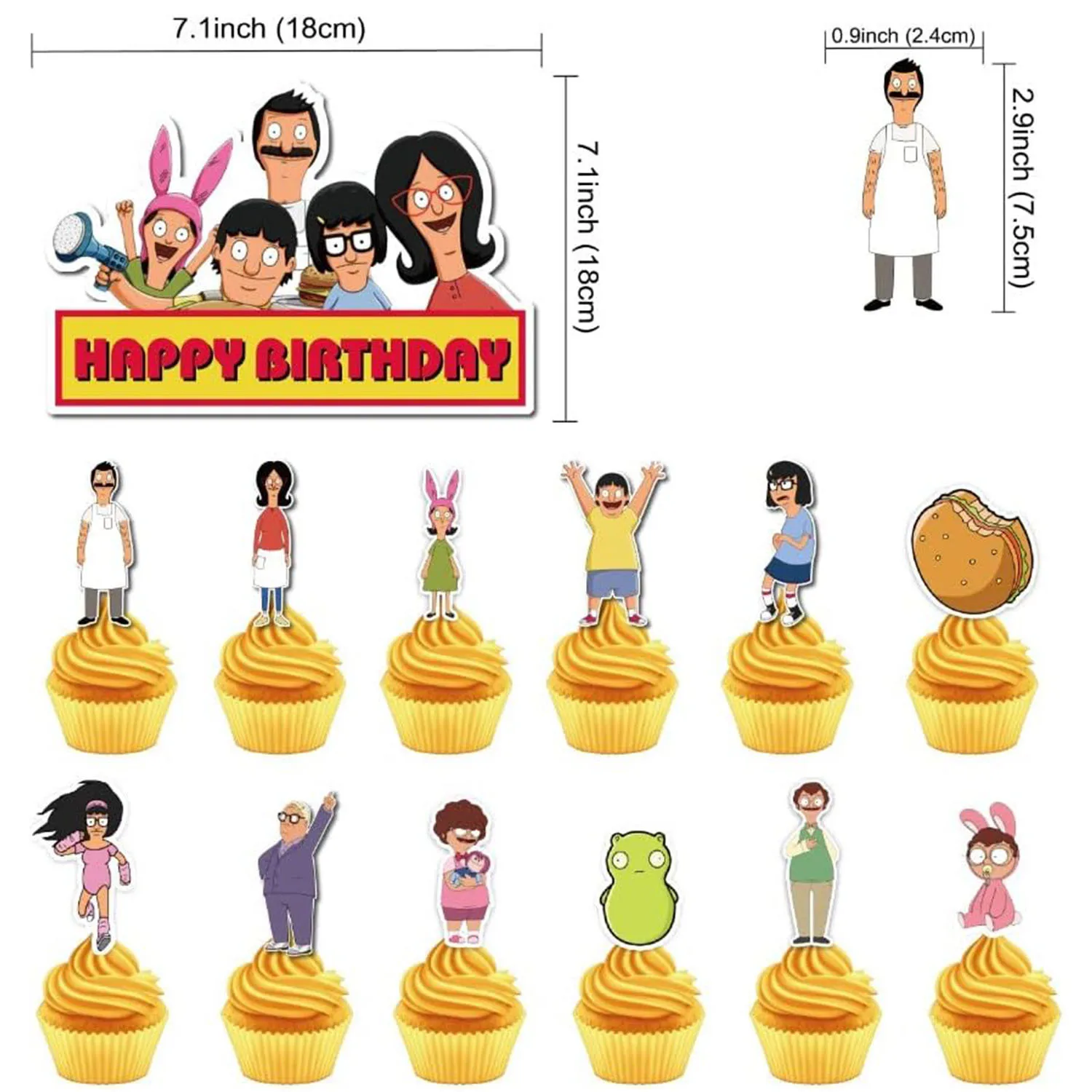 Bob's Burgers Cartoon Theme Birthday Party Decorations，Birthday Party Balloons Cake Topper Cupcake Topper Banner for Kids Party view 3