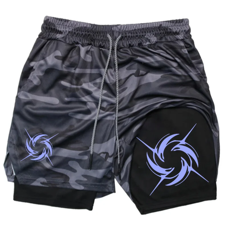

2026 Men's 2-in-1 Shorts Training Fitness Phone Pocket Breathable Quick-dry Spiral Pattern Workout Summer Sportswear