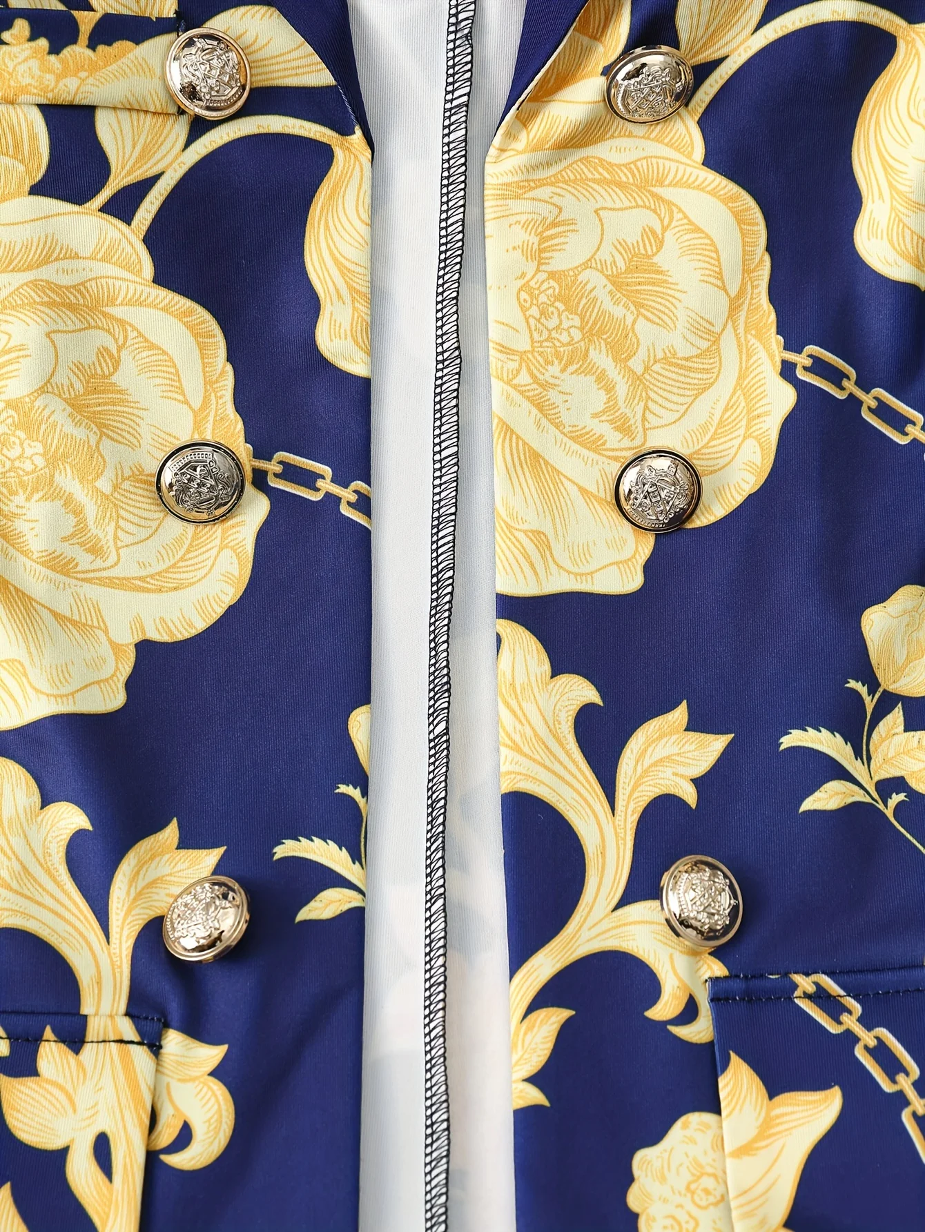 أناقة حضرية ورومانسية للحفلات سلسلة زهور ذهبية مطبوعة رقمية سترة علوية قابلة للتمدد وحزام خصر مرن ملون