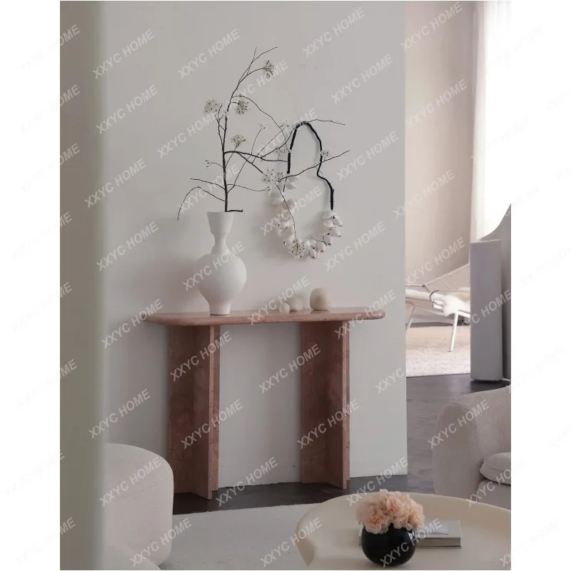 XX Natural Marble Very Narrow Entrance Table Small Apartment Entrance Corridor Art Medium Antique Travertine Platform
