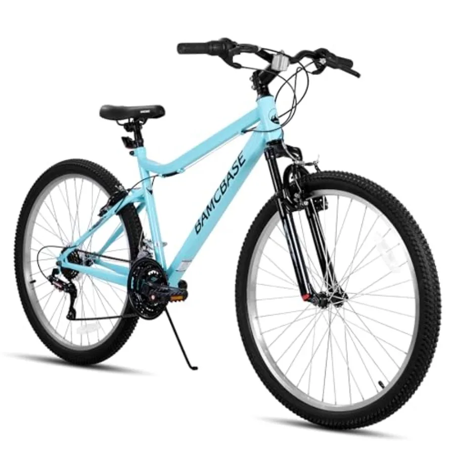 

Mountain bike for adults, steel frame, purple green white, suspension fork and V-brake for off-road use