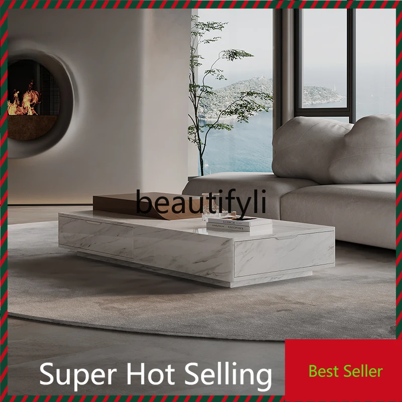 

Simple modern natural marble coffee table TV cabinet small apartment living room home G1218
