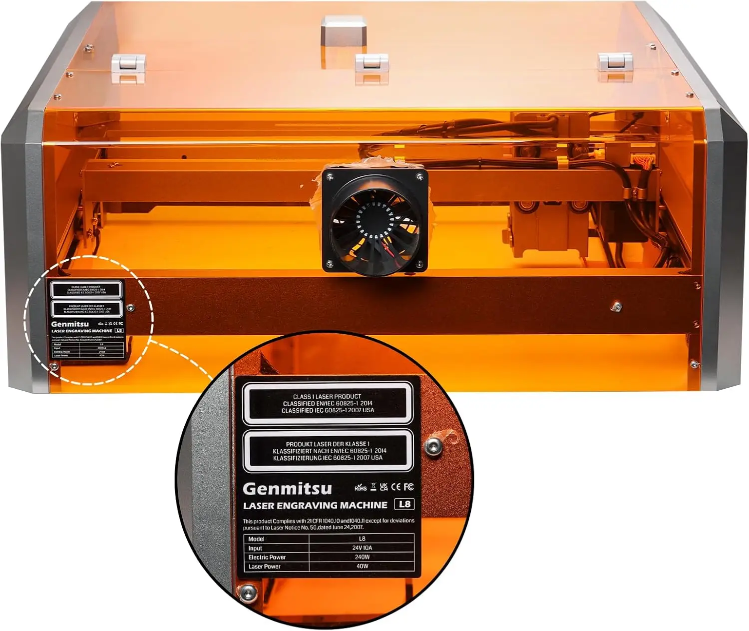 Genmitsu L8 Laser Engraver, 40W Power Output Laser Cutter Built-in Acrylic Enclosure with Vent, 40,000mm/min All-in-one Machine